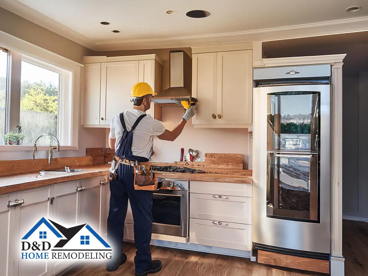 custom kitchen renovations male professional contractor performing expert residential home remodeling service in kitchen of home