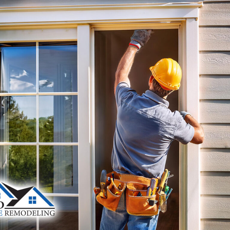 male professional contractor performing expert residential home remodeling service with replacement of windows and doors for energy efficiency