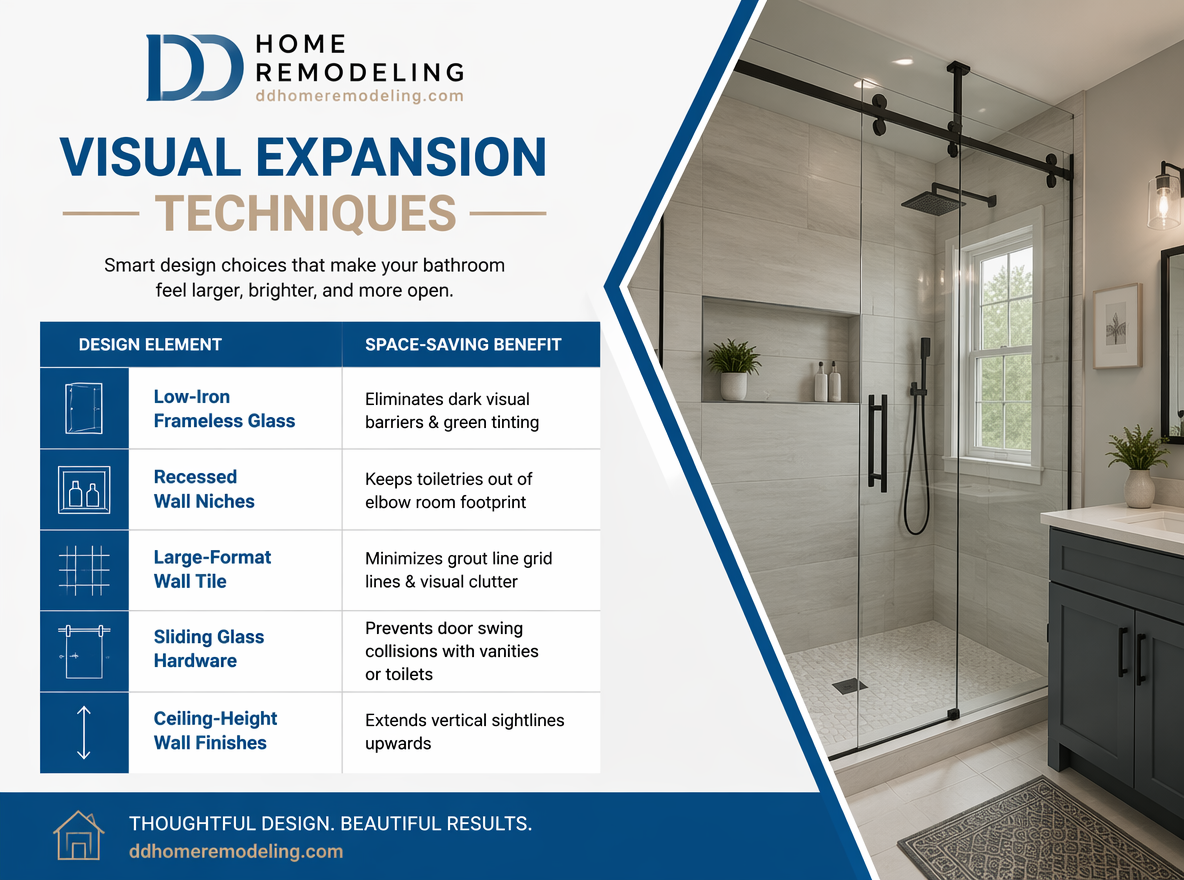 Bathroom remodeling design with glass shower and modern fixtures.